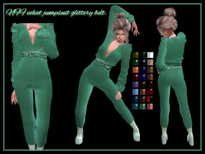 Velvet Jumpsuit Glittery Belt By Nadiafabulousflow 1 Velvet Jumpsuit Glittery Belt By Nadiafabulousflow Sims 4 CC