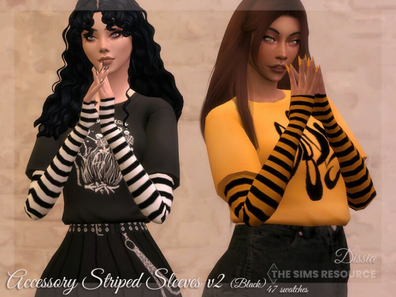 Accessory Striped Sleeves V2 (Black) By Dissia 1 Accessory Striped Sleeves V2 (Black) By Dissia Sims 4 CC