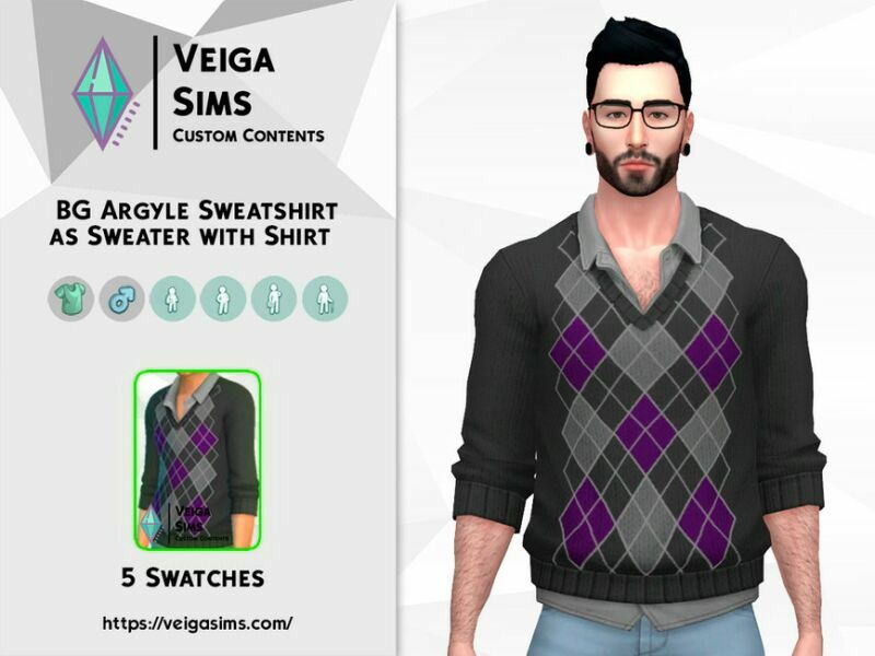 Base Game Argyle Vest AS Sweater With Shirt 2 sims 4 cc base game argyle vest as sweater with shirt 2