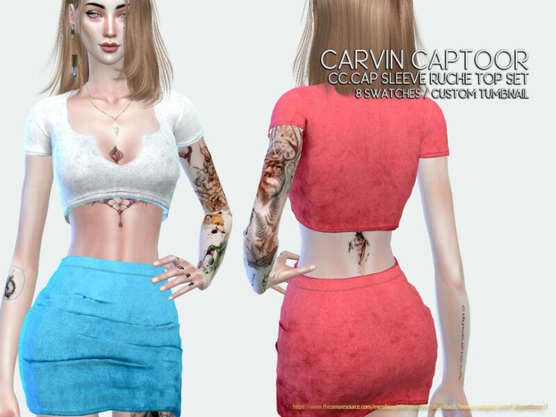 CAP Sleeve Ruche TOP SET 1 CAP Sleeve Ruche TOP SET Sims 4 CC