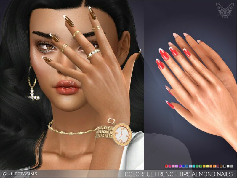 Colorful French Tips Almond Nails By Feyona 1 Colorful French Tips Almond Nails By Feyona Sims 4 CC