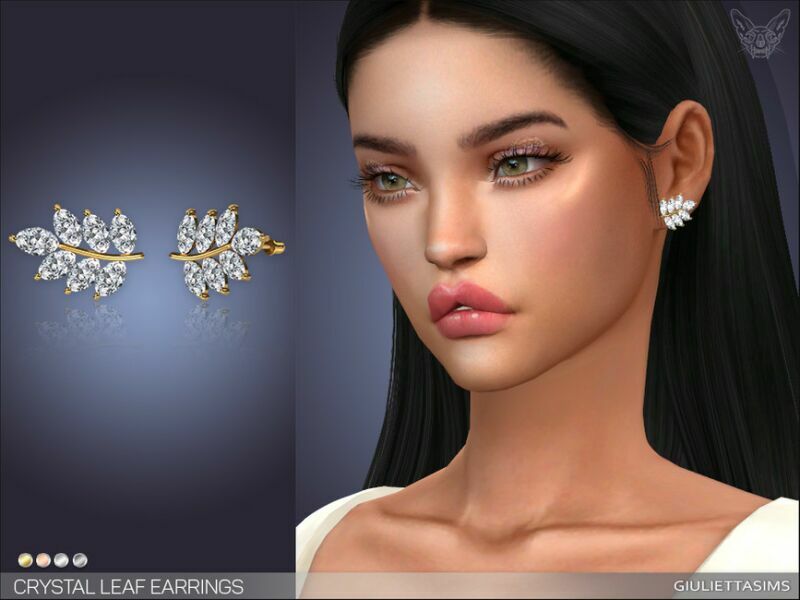 Crystal Leaf Earrings By Feyona 1 Crystal Leaf Earrings By Feyona Sims 4 CC