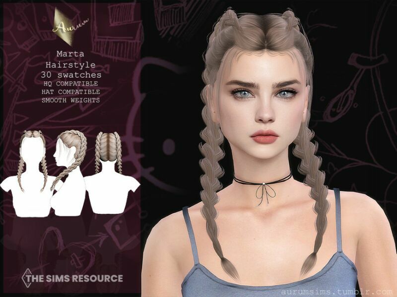 Double Braided Hairstyle – Marta By Aurummusik 1 Double Braided Hairstyle – Marta By Aurummusik Sims 4 CC