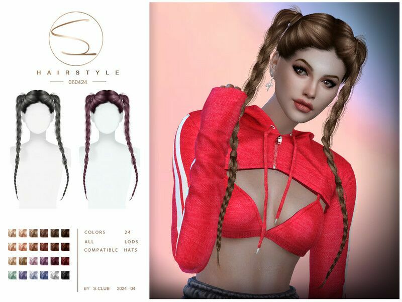 Double Braids Hairstyle 060424 By S-Club 1 Double Braids Hairstyle 060424 By S-Club Sims 4 CC