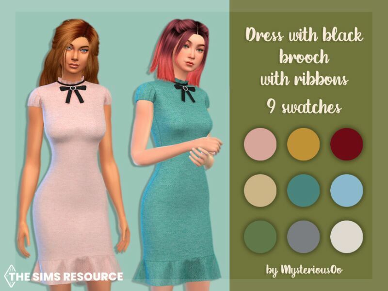 Dress With Black Brooch With Ribbons By Mysteriousoo 1 Dress With Black Brooch With Ribbons By Mysteriousoo Sims 4 CC