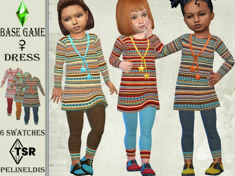 Dress With Ethnic Print By Pelineldis 1 Dress With Ethnic Print By Pelineldis Sims 4 CC