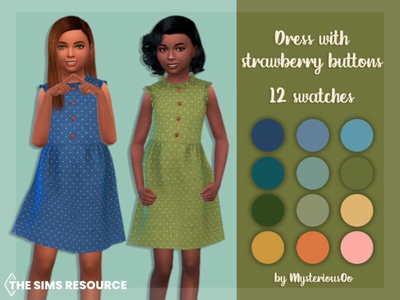 Dress With Strawberry Buttons By Mysteriousoo 1 Dress With Strawberry Buttons By Mysteriousoo Sims 4 CC