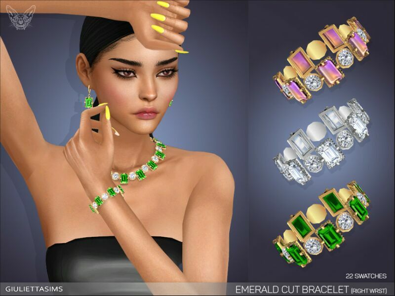 Emerald CUT Bracelet For Right Wrist By Feyona 1 Emerald CUT Bracelet For Right Wrist By Feyona Sims 4 CC