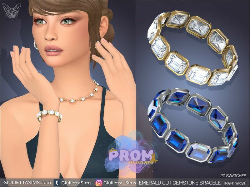 Emerald CUT Gemstone Prom Bracelet Right Wrist By Feyona 1 Emerald CUT Gemstone Prom Bracelet Right Wrist By Feyona Sims 4 CC
