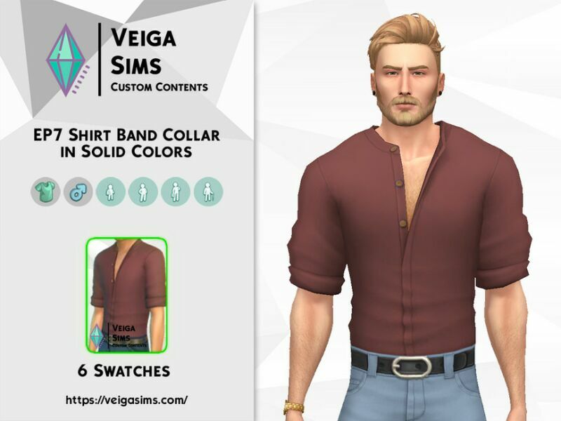 sims 4 cc ep7 shirt band collar in solid collors 2