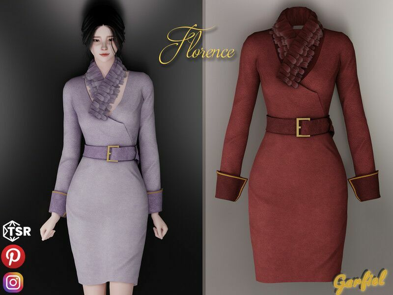“Florence – Fashionable Velor Dress / Everyday” Sims 4 CC
