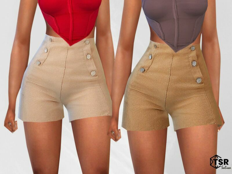 Front Button Cotton Shorts By Saliwa 1 Front Button Cotton Shorts By Saliwa Sims 4 CC