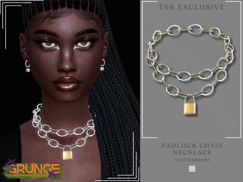 Grunge Padlock Chain Necklace By Glitterberryfly 1 Grunge Padlock Chain Necklace By Glitterberryfly Sims 4 CC