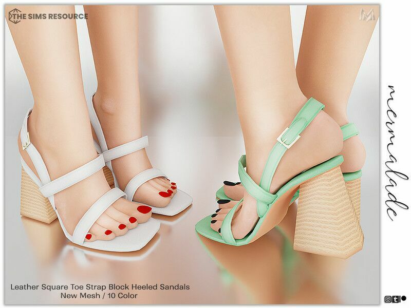 Leather Square TOE Strap Block Heeled Sandals S158 For Sims 4 1 Leather Square TOE Strap Block Heeled Sandals S158 For Sims 4 Sims 4 CC