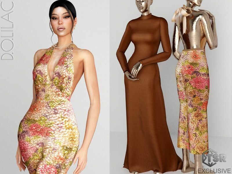 Liana Backless Sequined Midi Dress DO0323 1 Liana Backless Sequined Midi Dress DO0323 Sims 4 CC