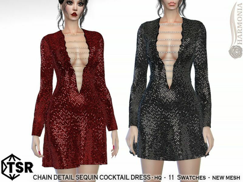 Long Sleeve Skater Sequin Mini Dress By Harmonia 1 Long Sleeve Skater Sequin Mini Dress By Harmonia Sims 4 CC
