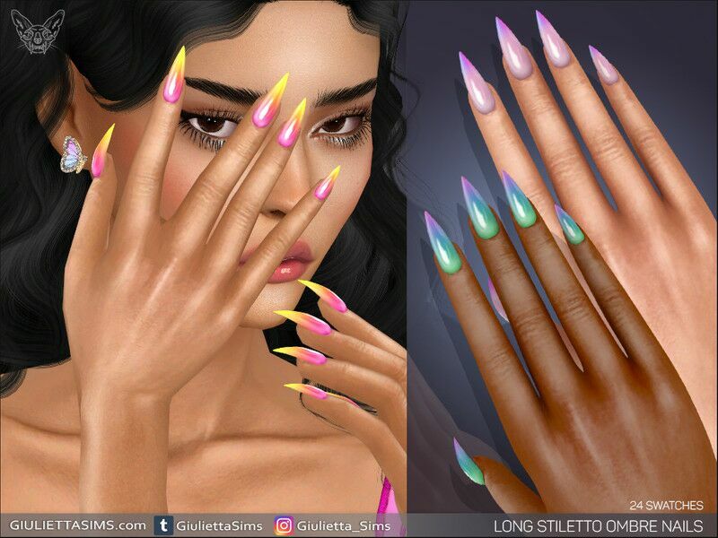 Long Stiletto Ombre Nails By Feyona 1 Long Stiletto Ombre Nails By Feyona Sims 4 CC