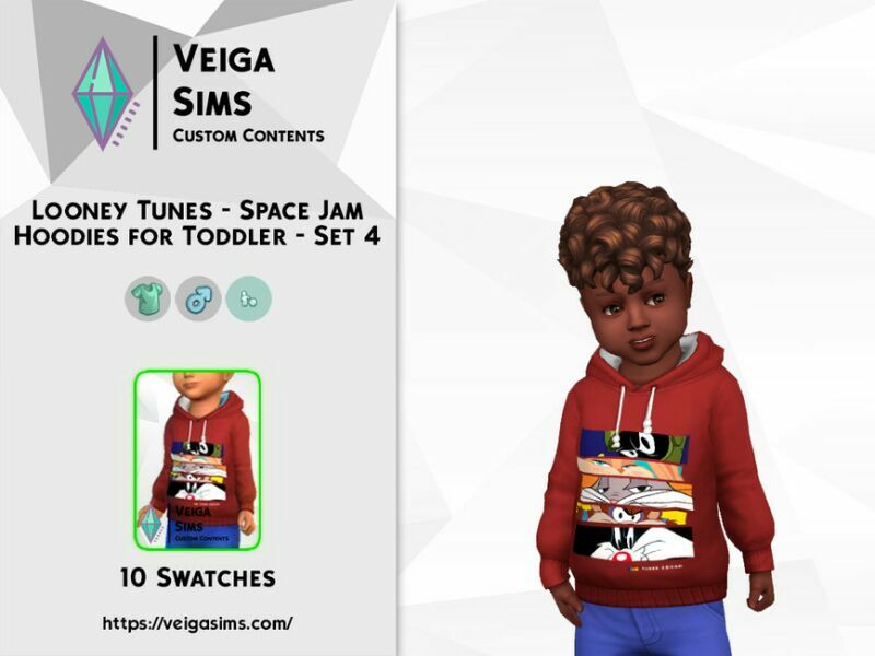 Looney Tunes Space JAM Hoodies For Toddler – SET 4 1 Looney Tunes Space JAM Hoodies For Toddler – SET 4 Sims 4 CC