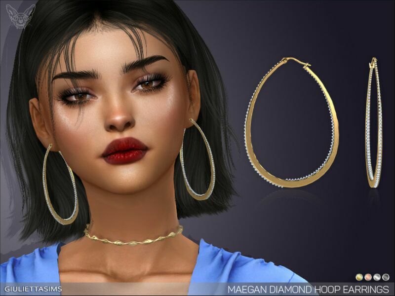 Maegan Diamond Hoop Earrings By Feyona 1 Maegan Diamond Hoop Earrings By Feyona Sims 4 CC