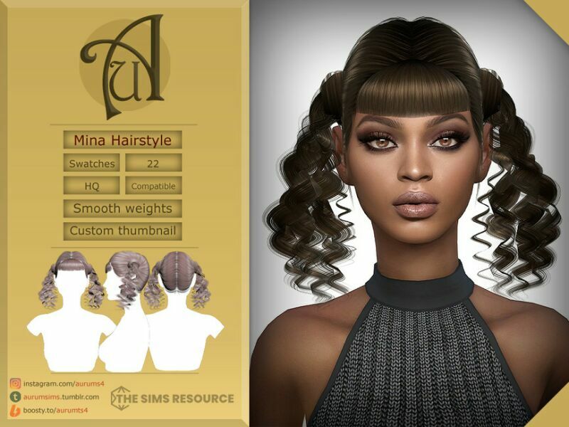 Mina – Short Curly Pigtail Hairstyle By Aurummusik 1 Mina – Short Curly Pigtail Hairstyle By Aurummusik Sims 4 CC
