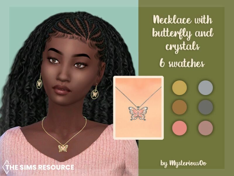 Necklace With Butterfly And Crystals By Mysteriousoo 1 Necklace With Butterfly And Crystals By Mysteriousoo Sims 4 CC