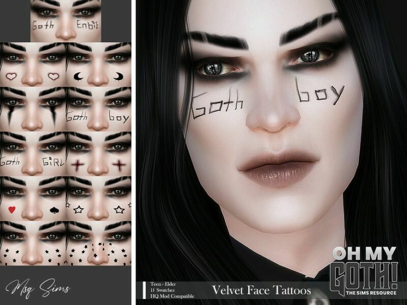 OH MY Goth – Velvet Face Tattoos By Msqsims 1 OH MY Goth – Velvet Face Tattoos By Msqsims Sims 4 CC