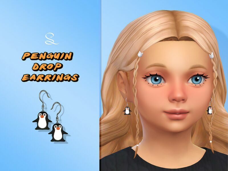 Penguin Drop Earrings For Kids By Simlasya 1 Penguin Drop Earrings For Kids By Simlasya Sims 4 CC