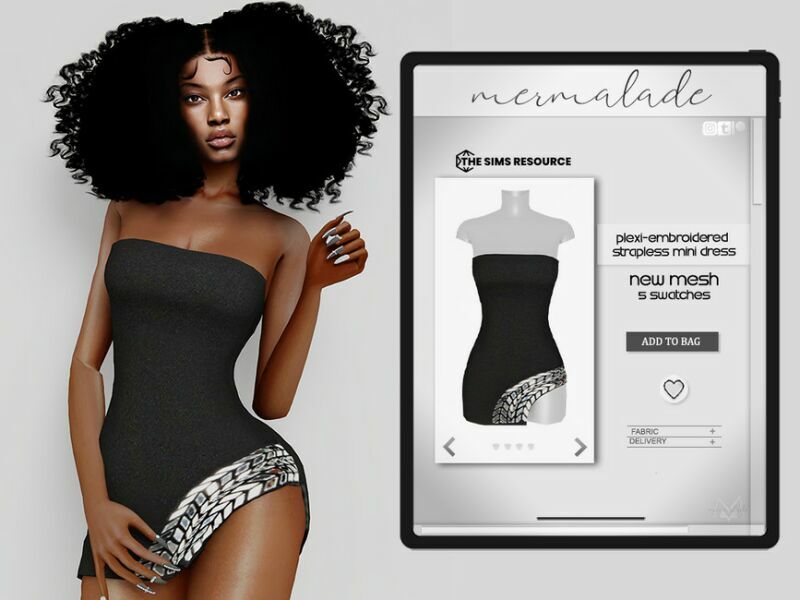 Plexi-Embroidered Strapless Mini Dress MC418 By Mermaladesimtr 1 Plexi-Embroidered Strapless Mini Dress MC418 By Mermaladesimtr Sims 4 CC