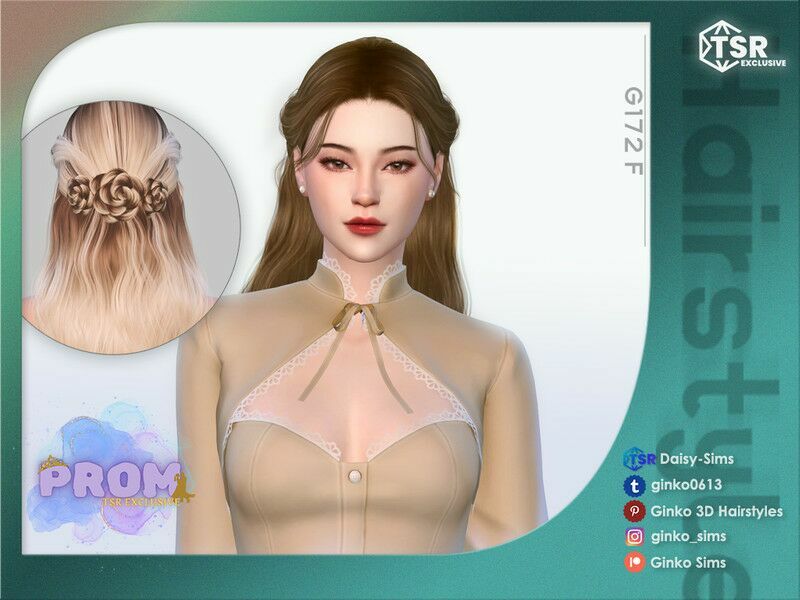 Prom – Flower Braid Half Updo Hairstyle – G172 By Daisy-Sims 1 Prom – Flower Braid Half Updo Hairstyle – G172 By Daisy-Sims Sims 4 CC