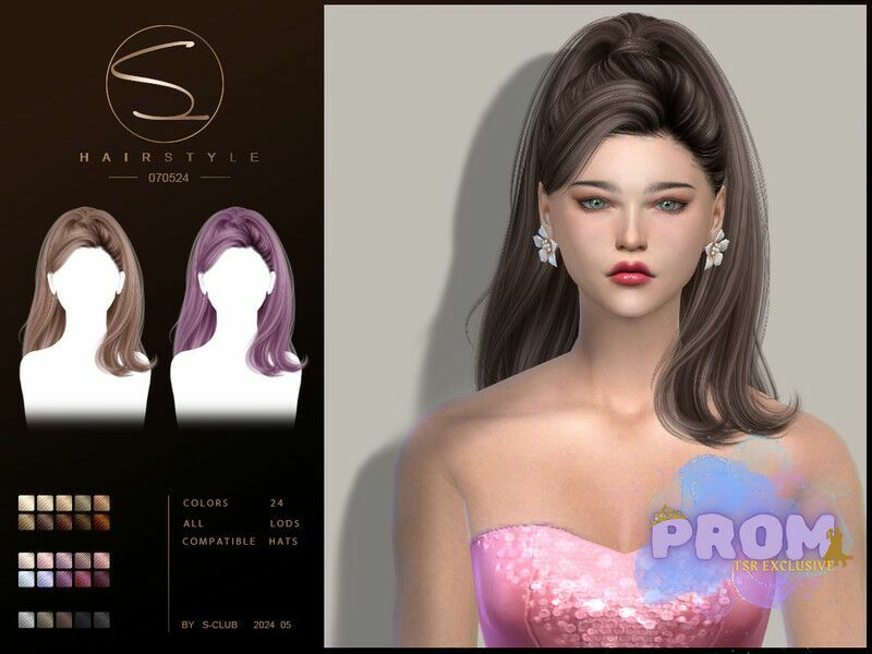 (Prom )Ponytail Wavy Hair 070524 By S-Club 1 (Prom )Ponytail Wavy Hair 070524 By S-Club Sims 4 CC