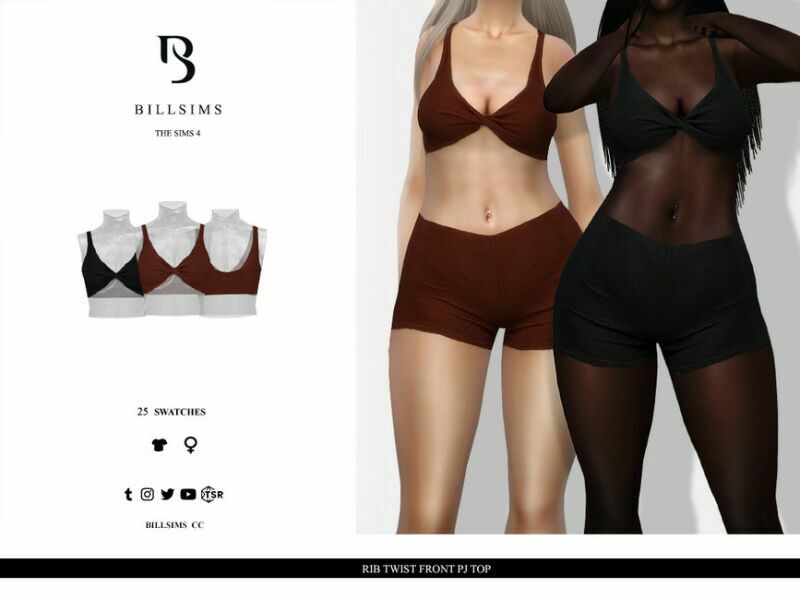 RIB Twist Front PJ TOP 1 RIB Twist Front PJ TOP Sims 4 CC