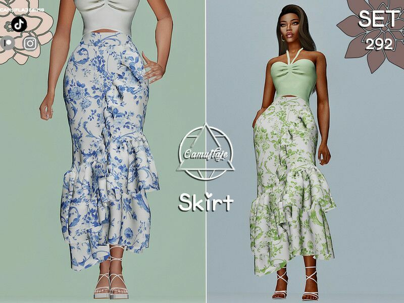 SET 292 – Floral Long Skirt / Everyday 1 SET 292 – Floral Long Skirt / Everyday Sims 4 CC