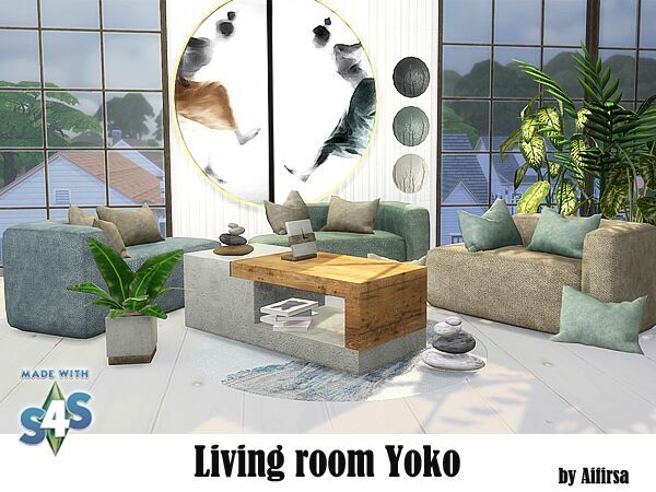 SET Of Furniture And Decor For The Living Room “Yoko” By Aifirsa 1 SET Of Furniture And Decor For The Living Room “Yoko” By Aifirsa Sims 4 CC