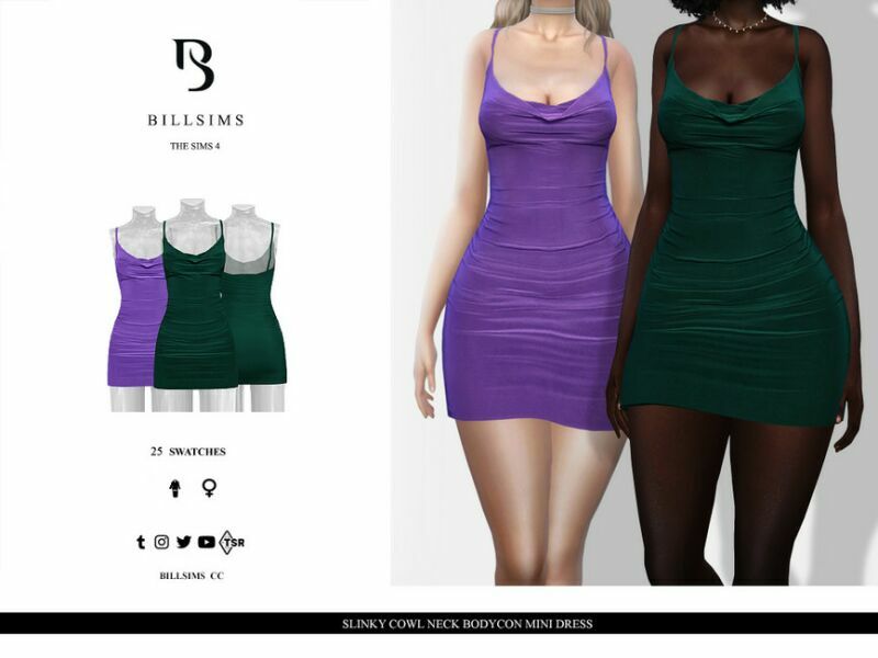 Slinky Cowl Neck Bodycon Mini Dress 1 Slinky Cowl Neck Bodycon Mini Dress Sims 4 CC