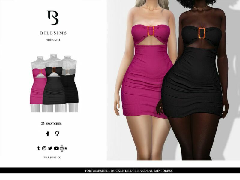 Tortoiseshell Buckle Detail Bandeau Mini Dress 1 Tortoiseshell Buckle Detail Bandeau Mini Dress Sims 4 CC