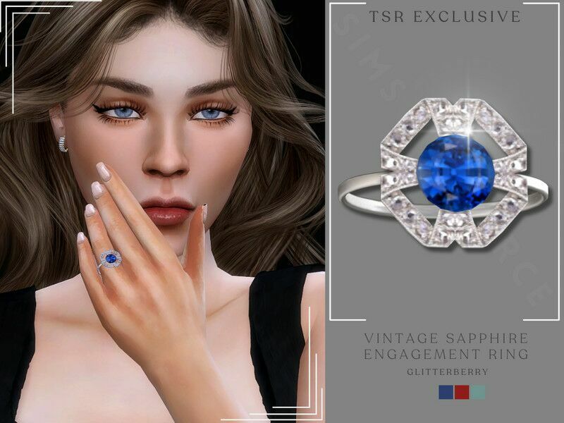 Vintage Sapphire Engagement Ring By Glitterberryfly 1 Vintage Sapphire Engagement Ring By Glitterberryfly Sims 4 CC