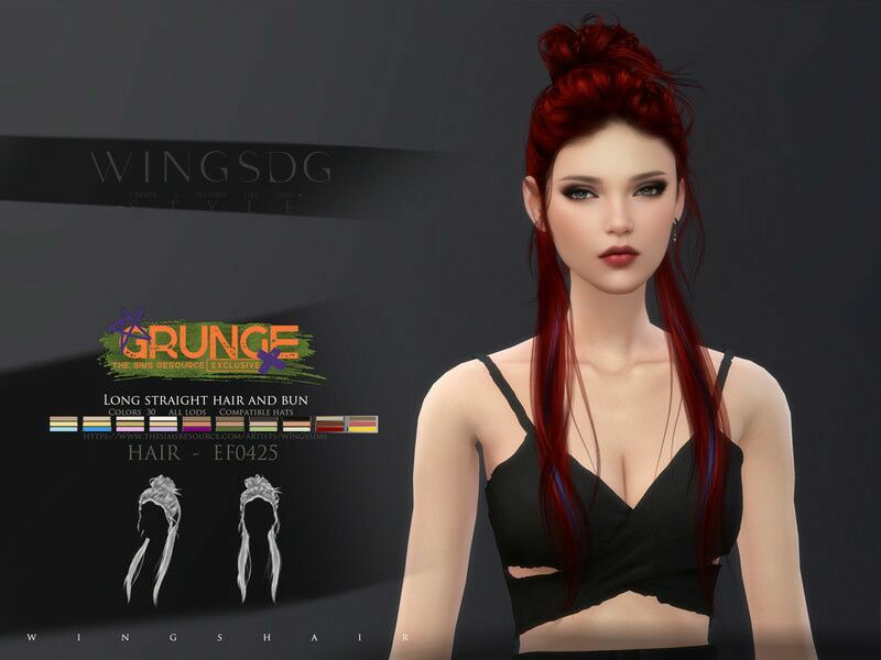 Wings-Ef0425-Long Straight Hair And BUN By Wingssims 1 Wings-Ef0425-Long Straight Hair And BUN By Wingssims Sims 4 CC