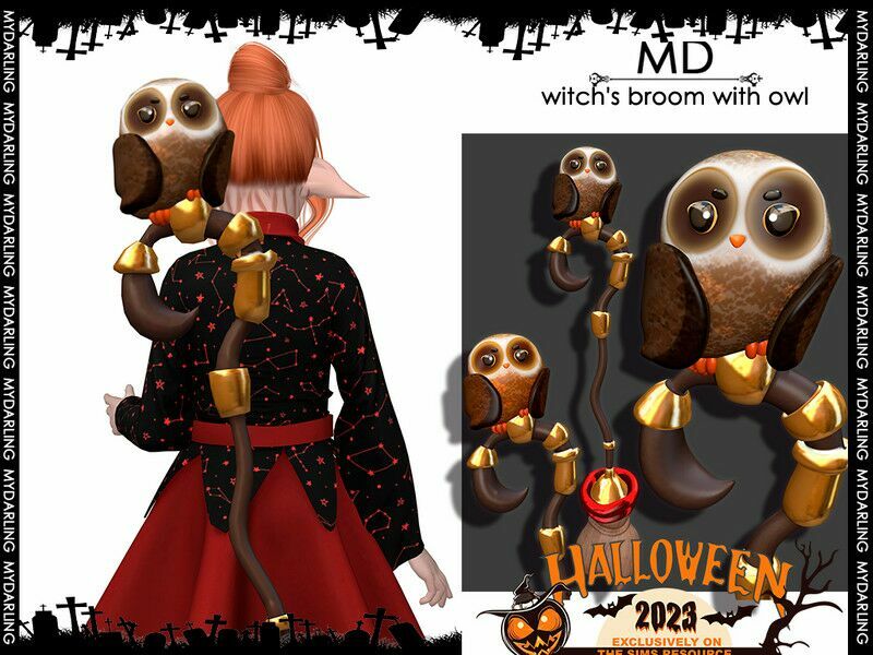 Witch'S Broom With OWL Child Halloween By Mydarling20 1 Witch’S Broom With OWL Child Halloween By Mydarling20 Sims 4 CC