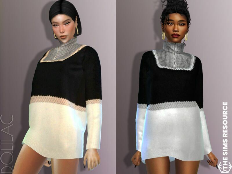 Wool-Cashmere Zip-Up Sweater Dress DO627 1 Wool-Cashmere Zip-Up Sweater Dress DO627 Sims 4 CC