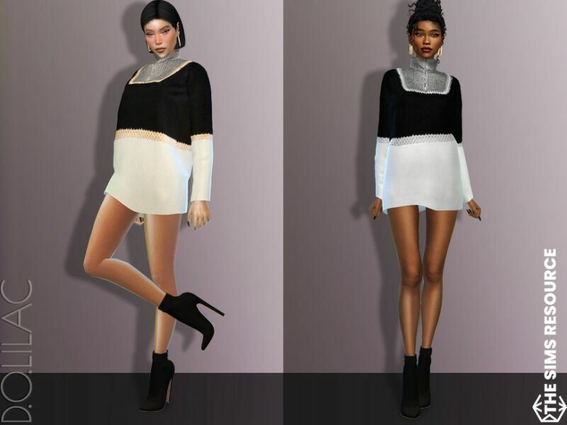 Wool-Cashmere Zip-Up Sweater Dress DO627 2 sims 4 cc wool cashmere zip up sweater dress do627 2
