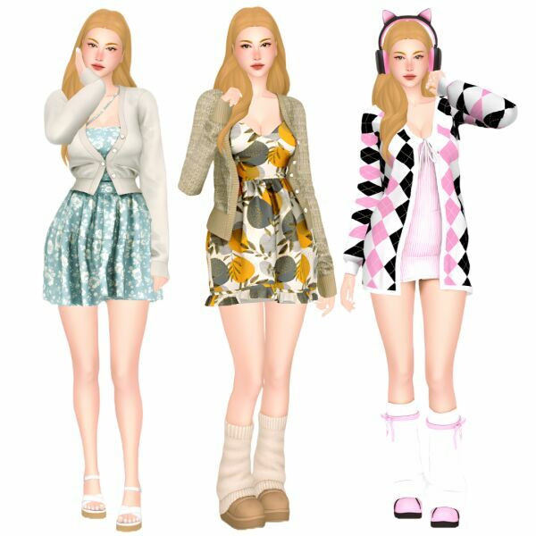 A Lookbook For Dresses With Cardigans! 1 A Lookbook For Dresses With Cardigans! Sims 4 CC