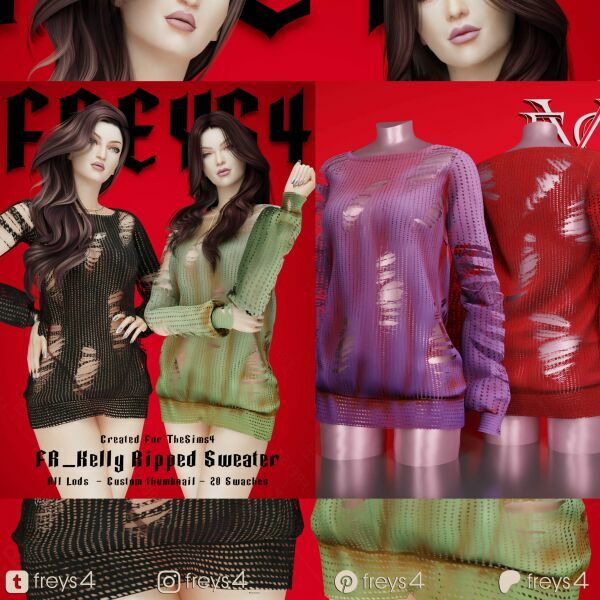 Fr_Kelly Ripped Sweater By XR 1 Fr_Kelly Ripped Sweater By XR Sims 4 CC