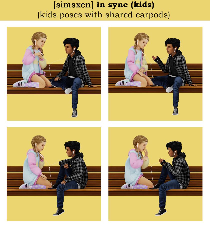 In Sync ( Kids ) - Kids Poses With Shared Earpods 1 In Sync ( Kids ) – Kids Poses With Shared Earpods Sims 4 CC
