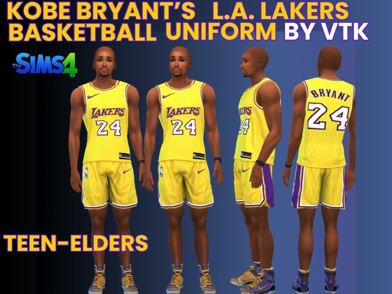 Kobe Bryant’s L.A. Lakers Basketball Uniform By VTK 1 Kobe Bryant’s L.A. Lakers Basketball Uniform By VTK Sims 4 CC
