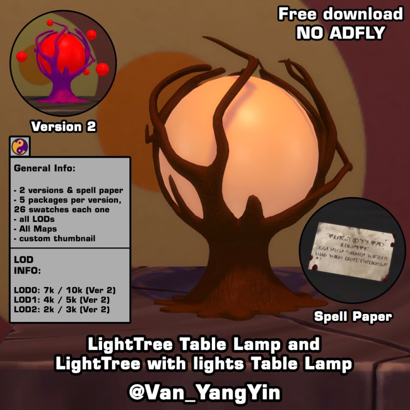 Lighttree Table Lamp (2 Versions) + Spell Paper 1 Lighttree Table Lamp (2 Versions) + Spell Paper Sims 4 CC
