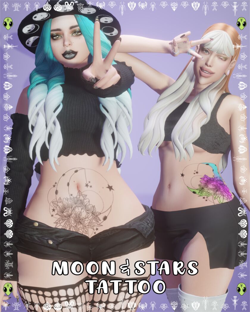 Moon & Stars Tattoo 🌙 3 sims 4 cc moon stars tattoo 2