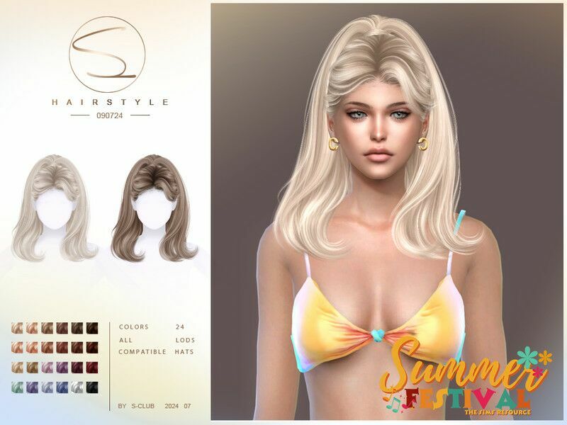 (Summer Festival) Ponytail Wavy Hairstyle 090724 By S-Club 1 (Summer Festival) Ponytail Wavy Hairstyle 090724 By S-Club Sims 4 CC