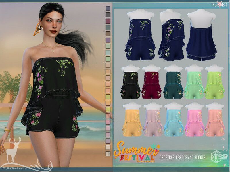 Summer Festival – Strapless TOP And Shorts For Summer By Dansimsfantasy 1 Summer Festival – Strapless TOP And Shorts For Summer By Dansimsfantasy Sims 4 CC
