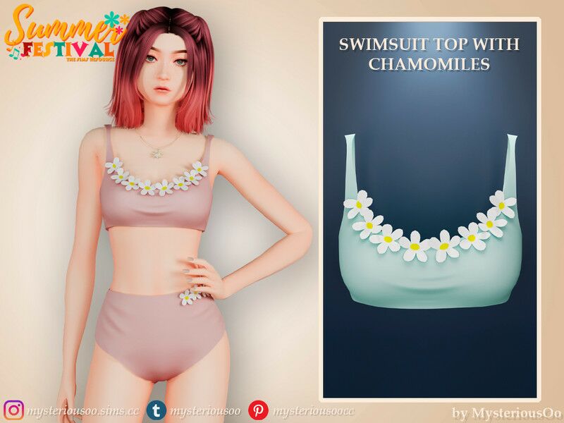 Summer Festival – Swimsuit TOP With Chamomiles By Mysteriousoo 1 Summer Festival – Swimsuit TOP With Chamomiles By Mysteriousoo Sims 4 CC