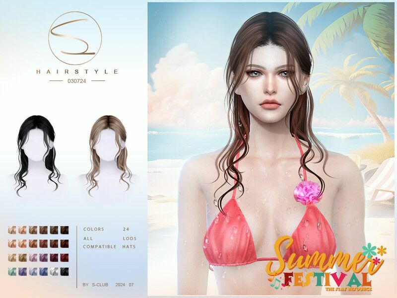(Summer Festival)Wet Hairstyle 030724 By S-Club 1 (Summer Festival)Wet Hairstyle 030724 By S-Club Sims 4 CC